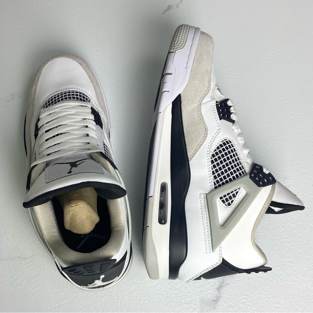 Jordan 4 Retro Military Black -Men’s White and Black Air Jordan Sneakers - Picture 3 of 10